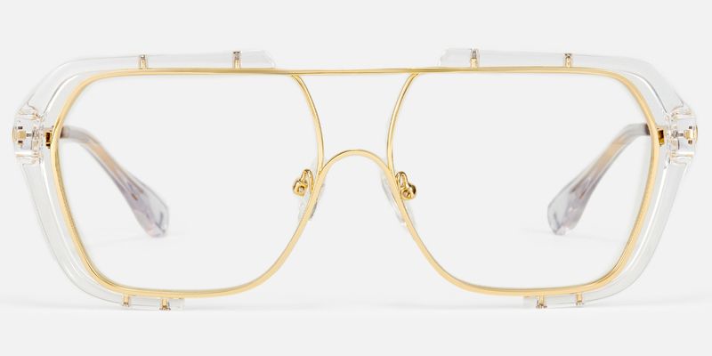 Porsha - Clear Gold Double Bridge Aviator Glasses by Vooglam