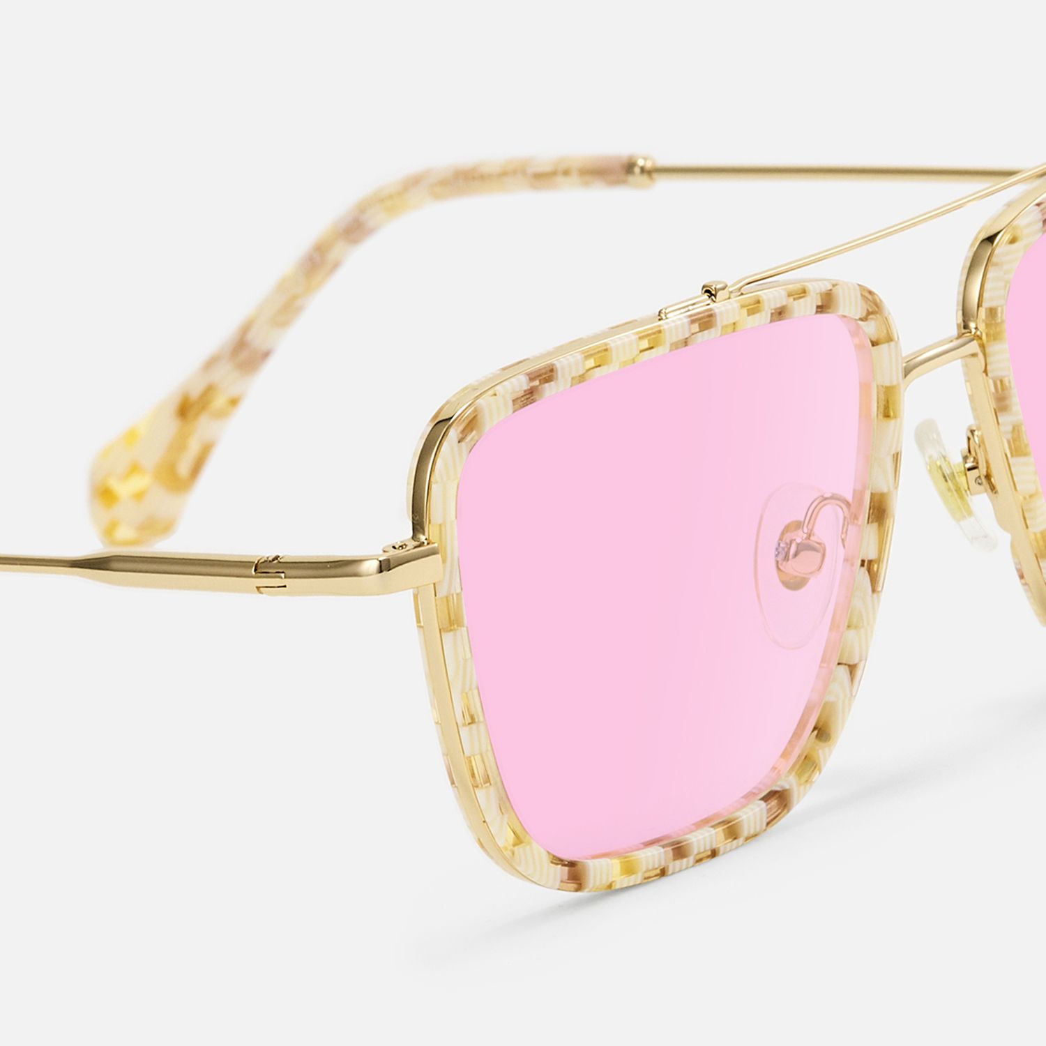 Isla - Yelllow Vintage Aviator Patterned Sunglasses by Vooglam - Design Details