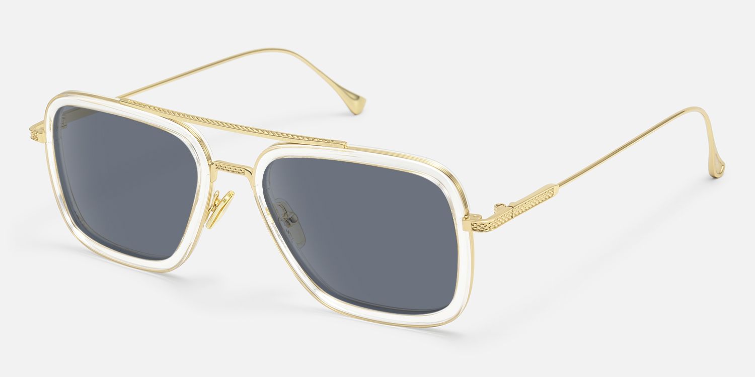 Alvira - Clear Aviator Sunglasses Gold Frame by Vooglam - Front View