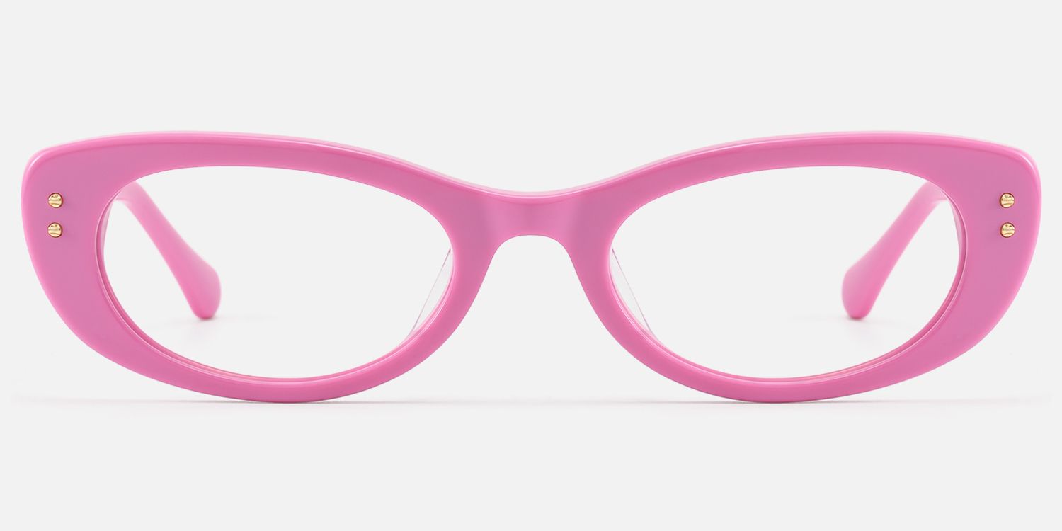 Ginza - Pink Acetate Narrow Cat Eye Rave Glasses by Vooglam - Angle View