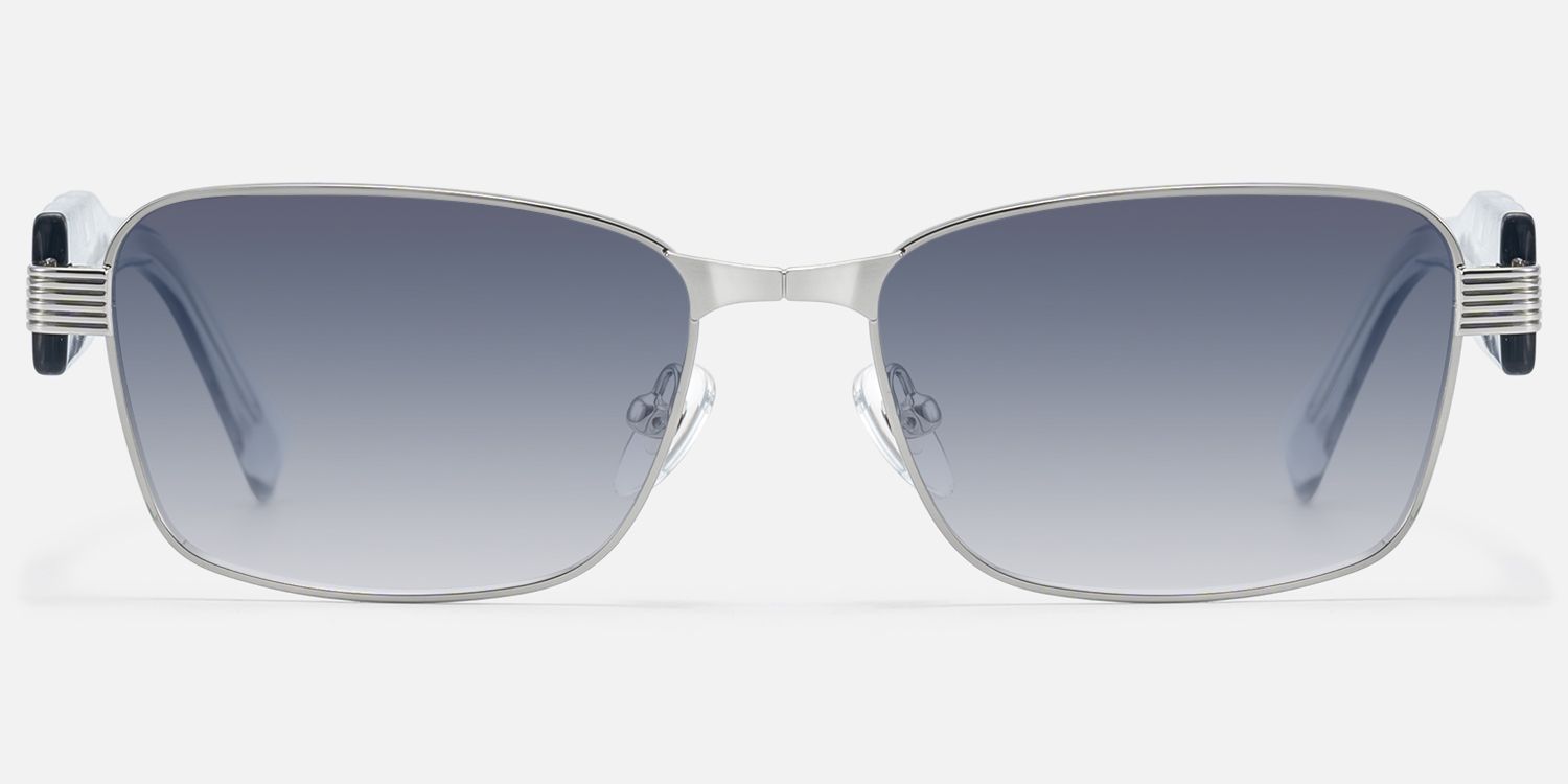 Toyo - Silver Exposed Metal Pin Sunglasses by Vooglam - Angle View