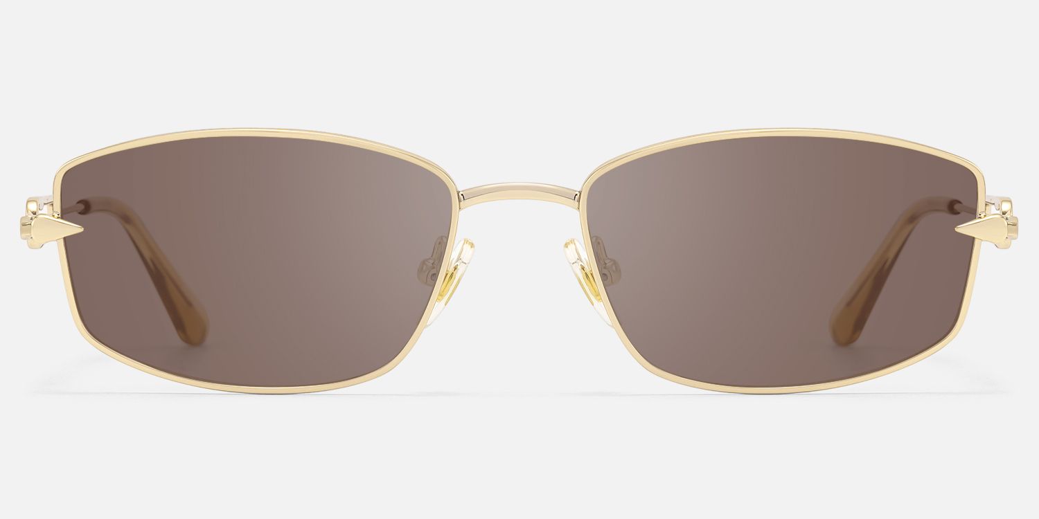 Bladework - Gold Narrow Brown Sunglasses by Vooglam - Angle View