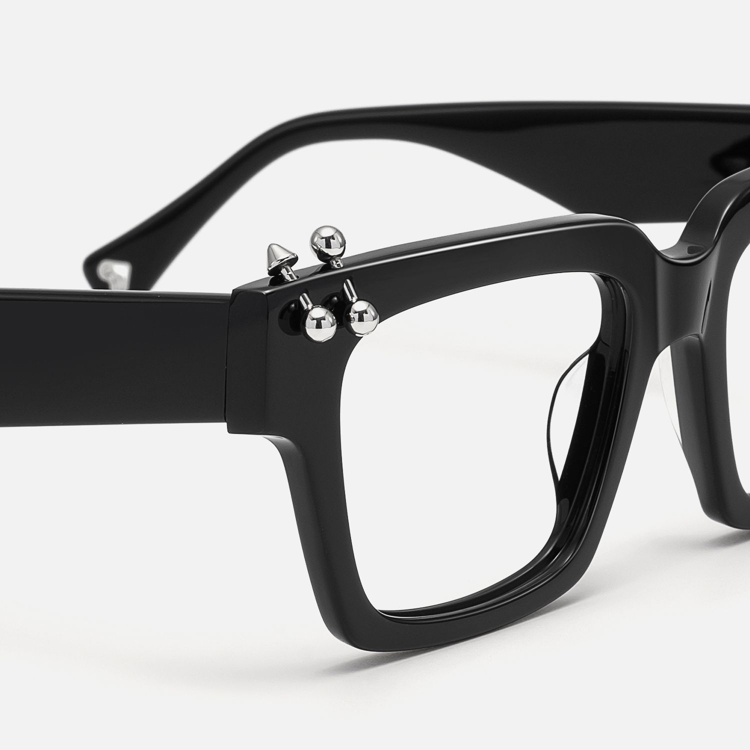 PIERCE - Square Black Eyeglasses with Studs by Vooglam - Design Details