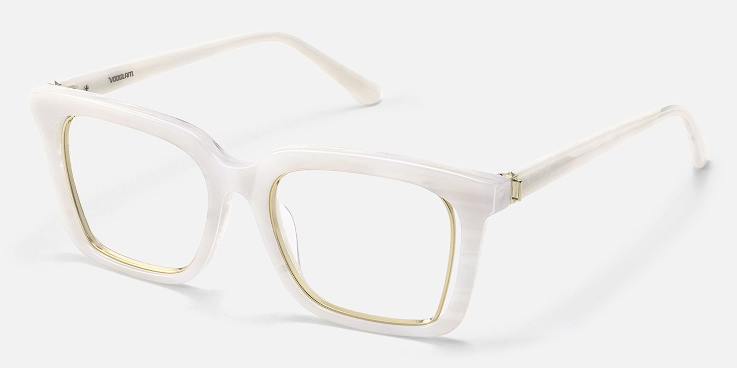 Chaparral - Retro Rectangle White Eyeglasses by Vooglam - Front View