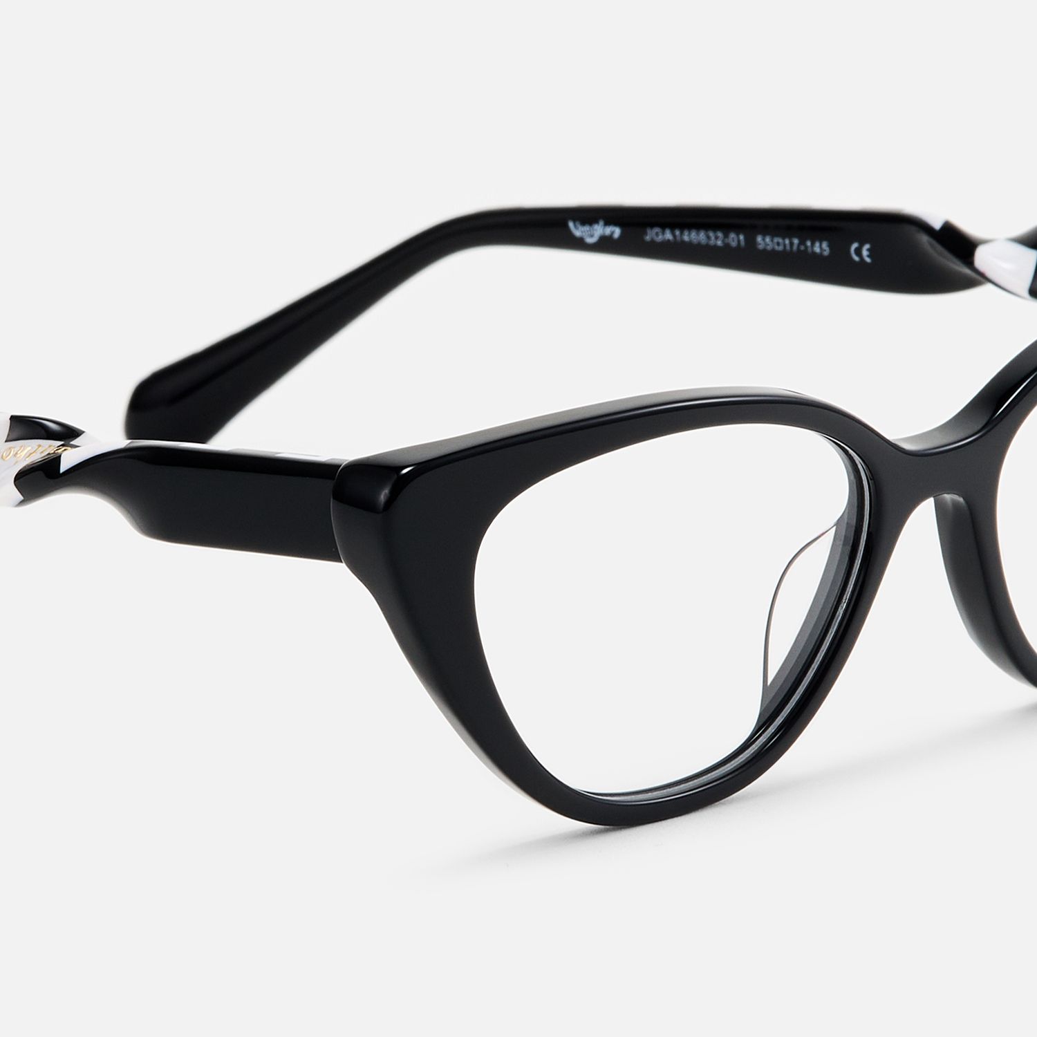 Harena - Narrow Black Cateye Checkered Glasses by Vooglam - Design Details