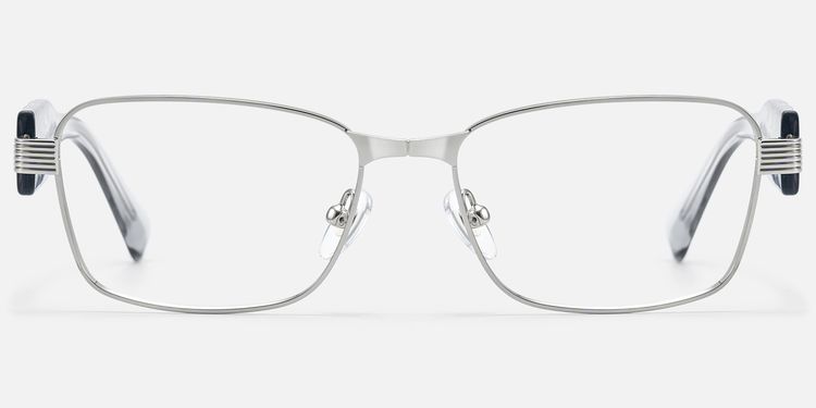Toyo - Exposed Metal Pin Silver Rectangle Glasses by Vooglam