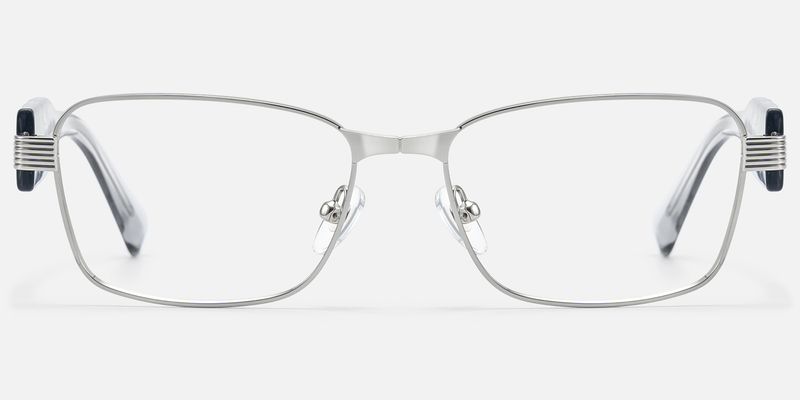 Toyo - Exposed Metal Pin Silver Rectangle Glasses by Vooglam