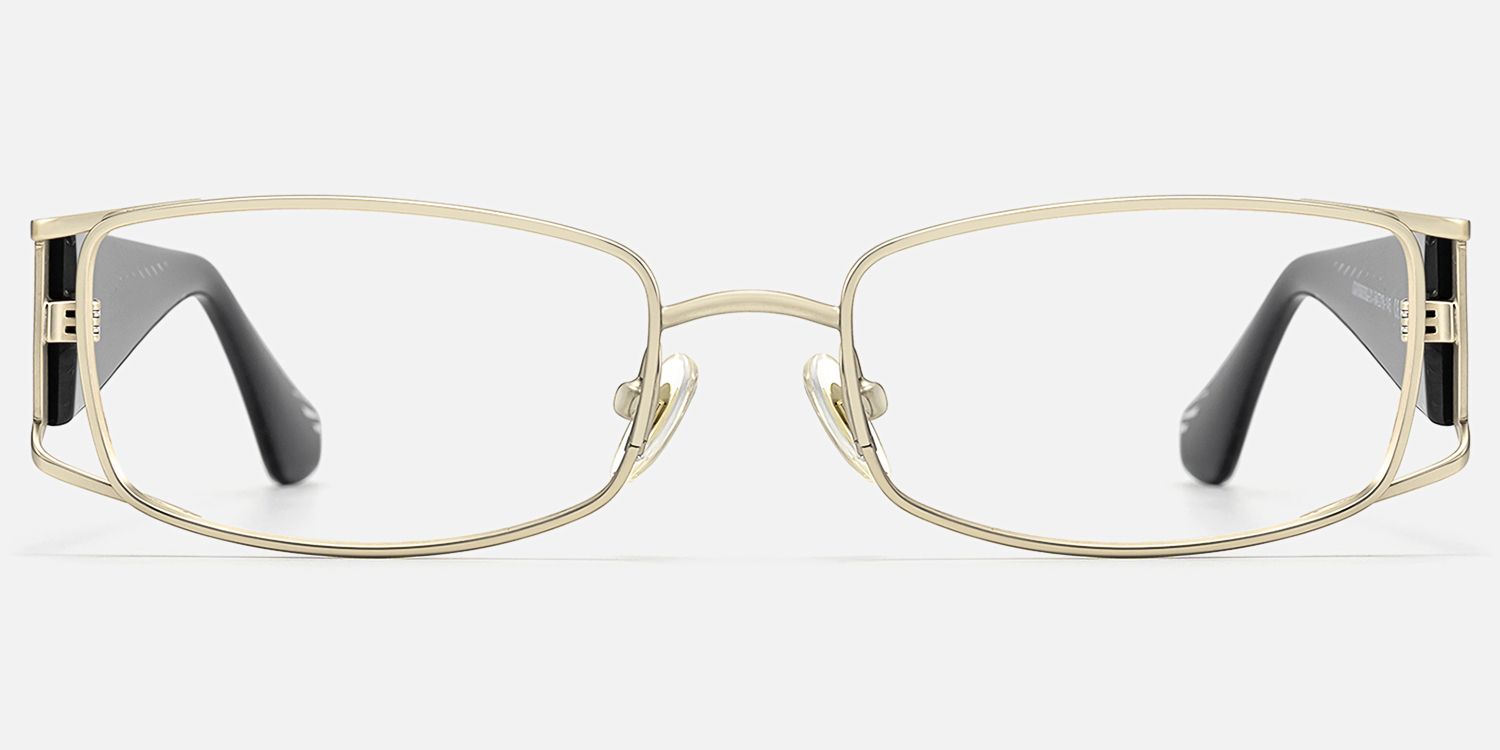 Wren - Unique Metal Rim Rectangle Gold Glasses by Vooglam - Angle View
