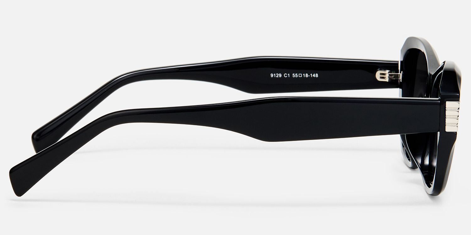 Flicker - Geometric Black Bug Eye Sunglasses by Vooglam - Side View