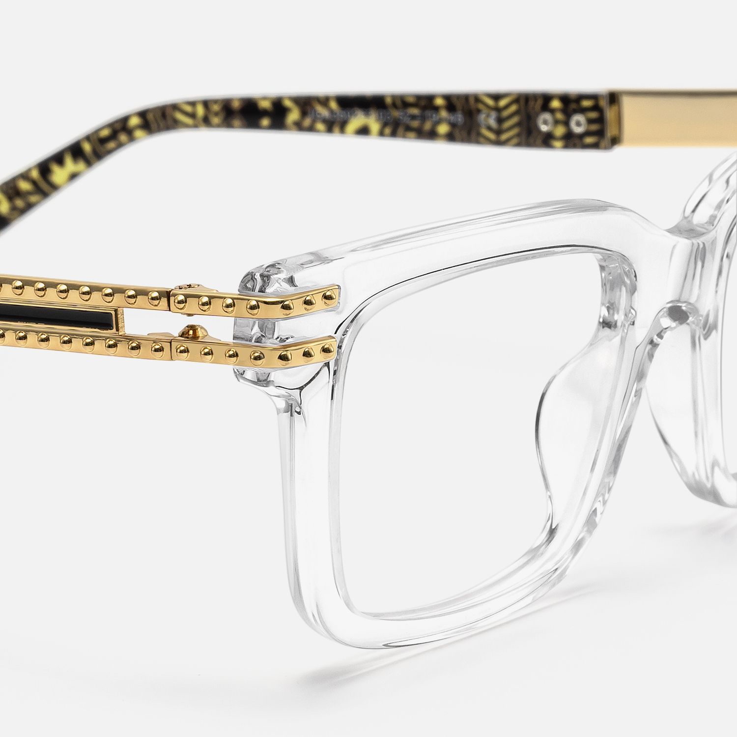 Anansi - Clear Square Glasses with Gold Details by Vooglam - Design Details
