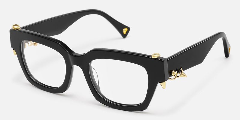 Sabrina - Black Glasses With Gold Punk Pierce | Vooglam