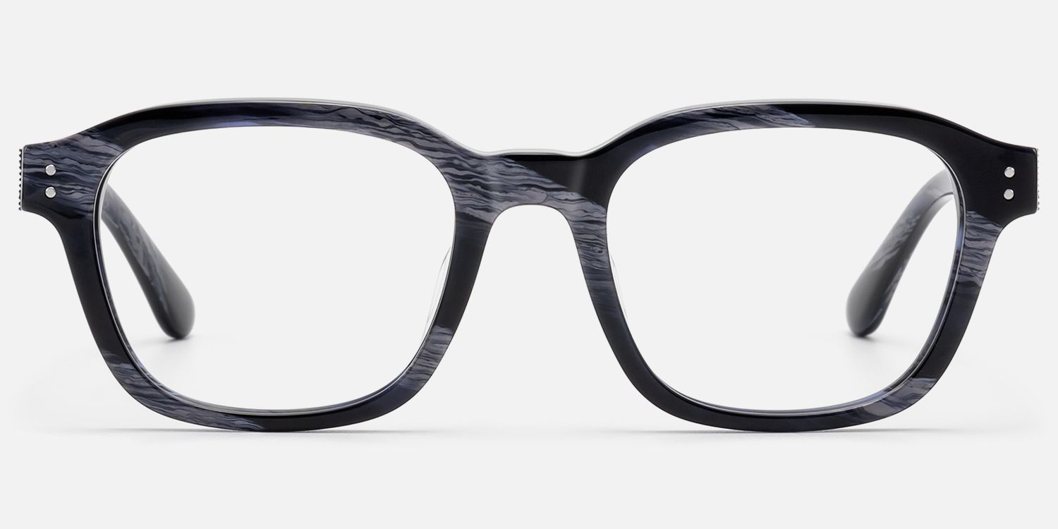 Rainier - Dark Blue Horn Zipper Square Glasses by Vooglam - Angle View