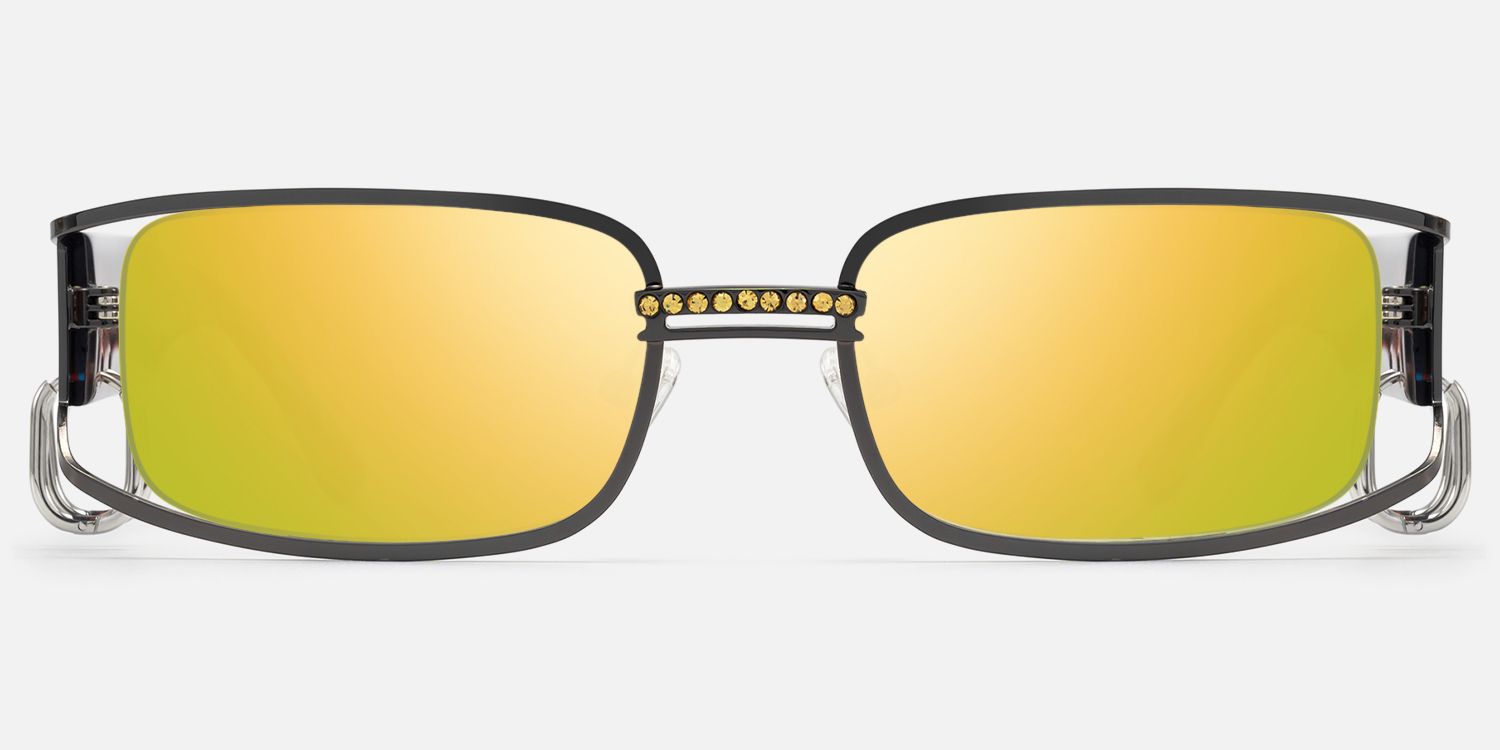 Riff - Black Huggie Deco Rectangle Mirrored Shades by Vooglam - Angle View