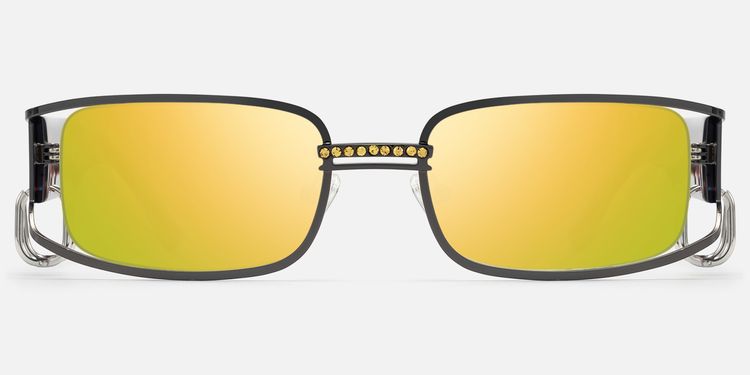 Riff - Black Huggie Deco Rectangle Mirrored Shades by Vooglam