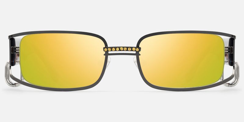 Riff - Black Huggie Deco Rectangle Mirrored Shades | Vooglam