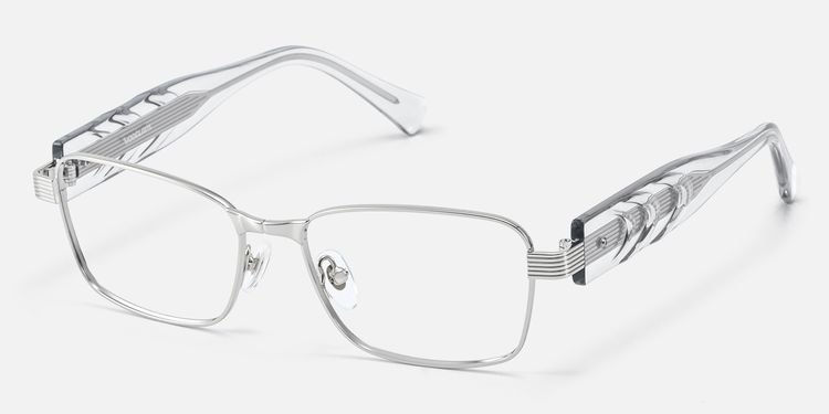 Toyo - Exposed Metal Pin Silver Rectangle Glasses by Vooglam