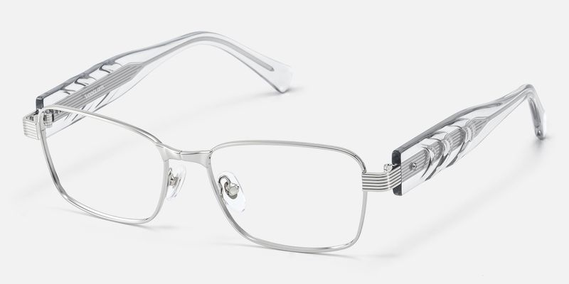 Toyo - Exposed Metal Pin Silver Rectangle Glasses by Vooglam
