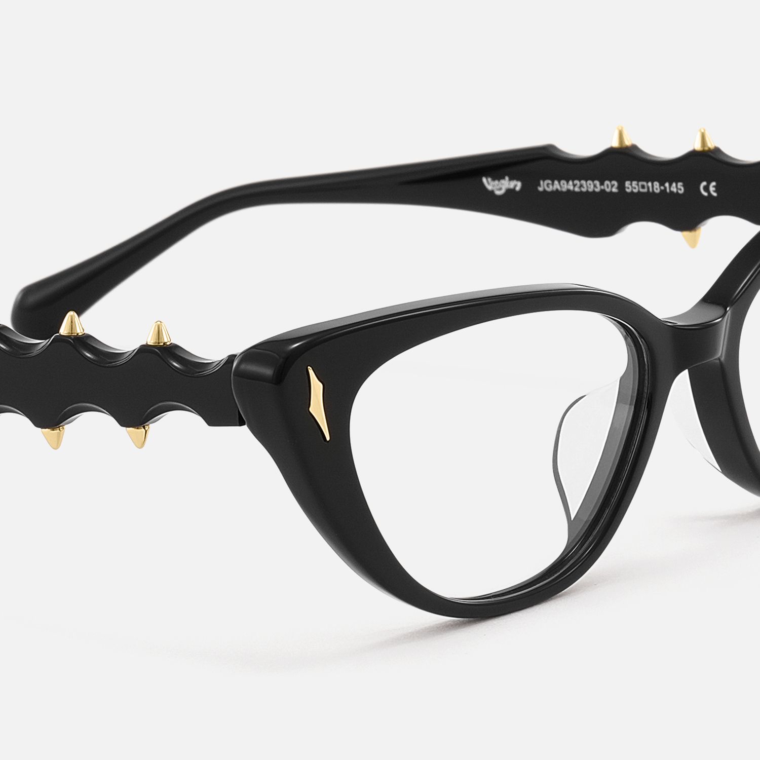 As If - Black Punk Spike Narrow Cateye Glasses by Vooglam - Design Details