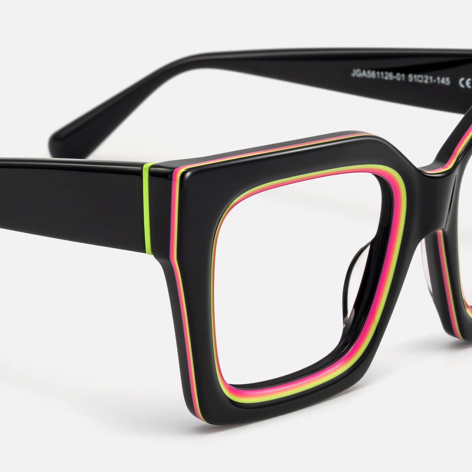 Trance - Square Black Eyeglasses by Vooglam - Design Details