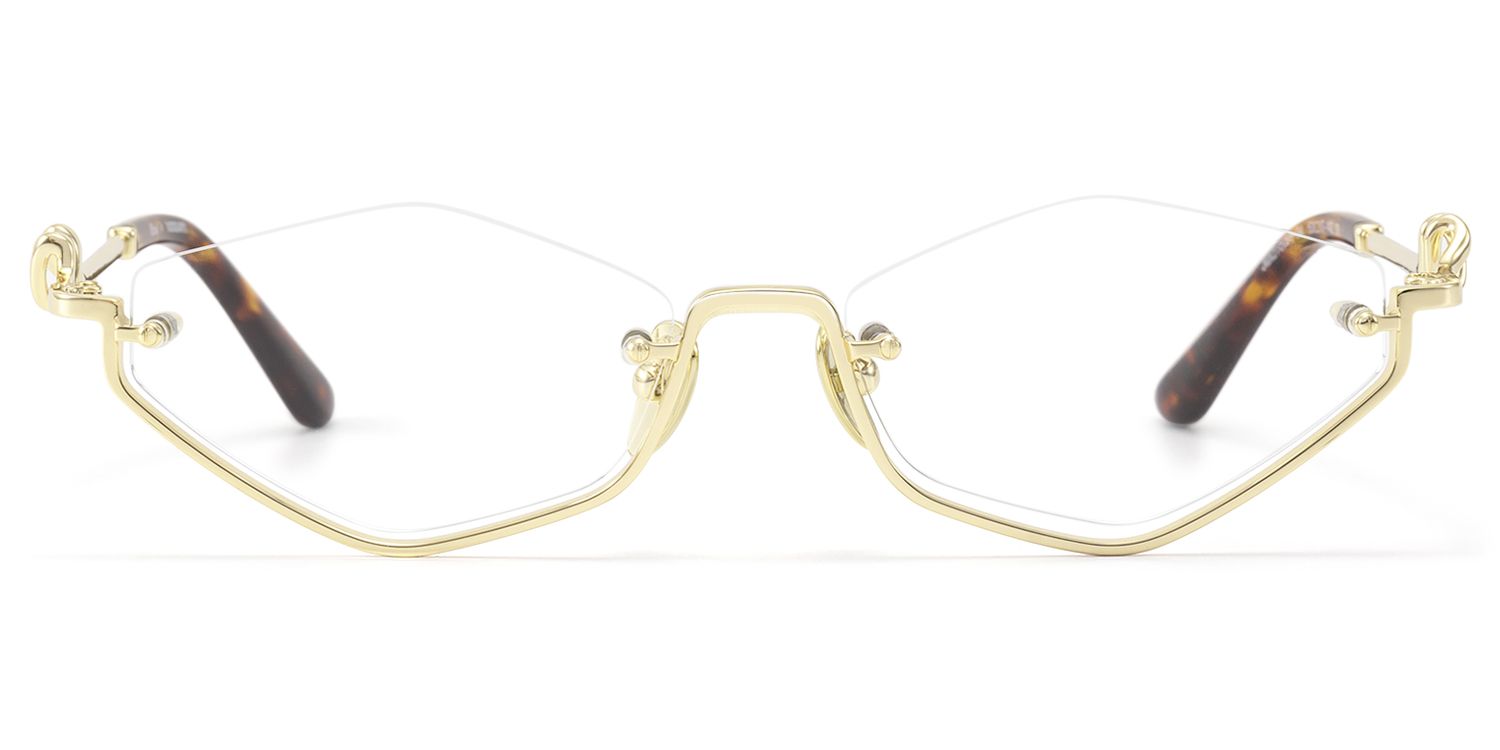 Niseko - Shiny Gold Tortoise Half Rim RX Glasses by Vooglam Product Details 1