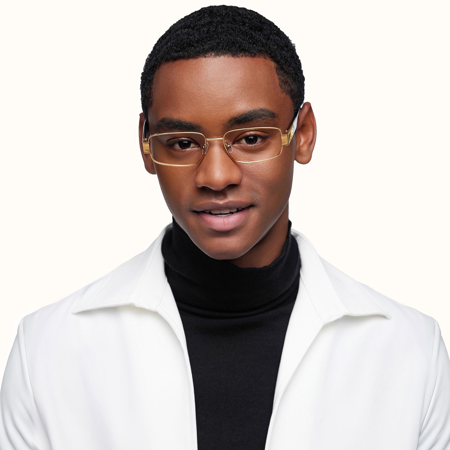 Cypher - Rectangle Gold Eyeglasses by Vooglam - Lifestyle Look