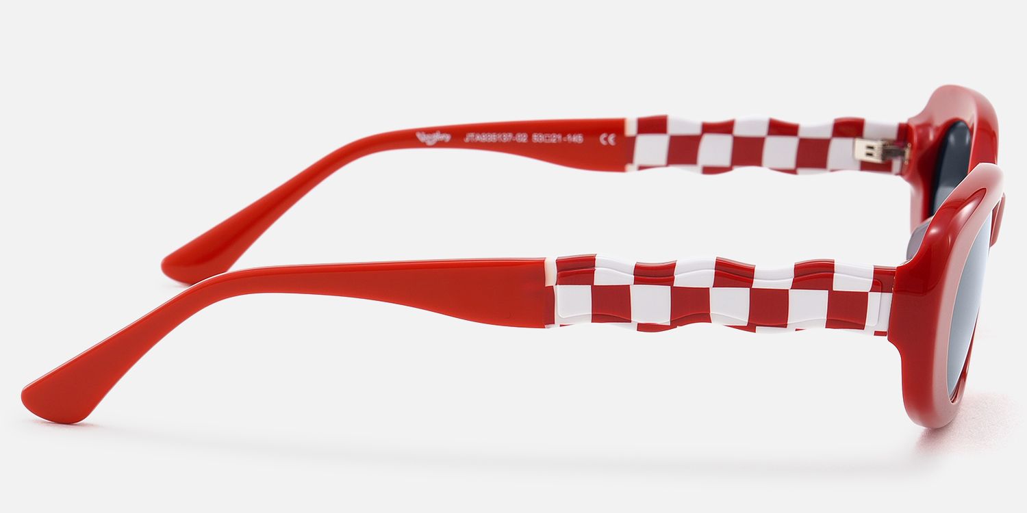 SHHHH~ - Red Checkered Oval Acetate Sunglasses by Vooglam - Side View