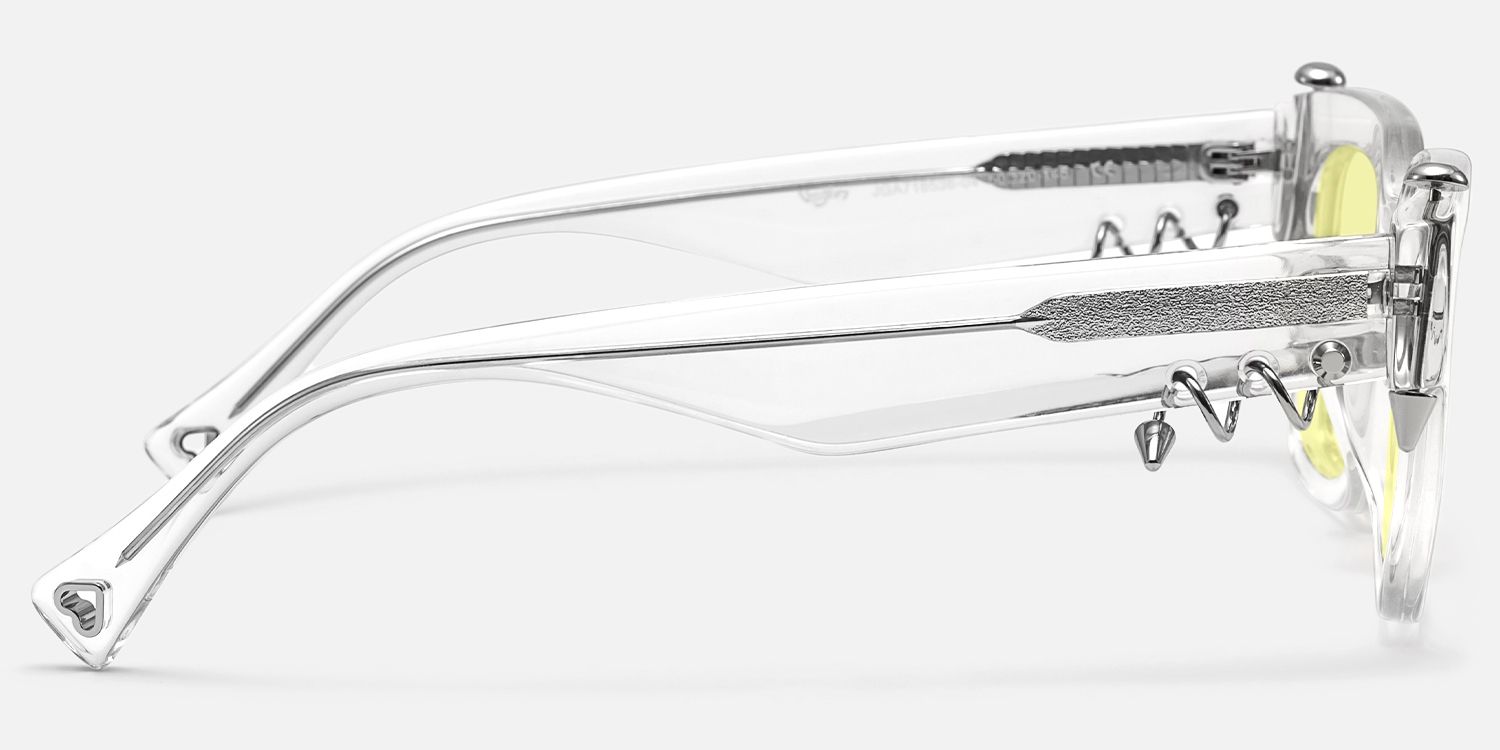 Sabrina - Clear Pierced Yellow Tint Sunglasses by Vooglam - Side View