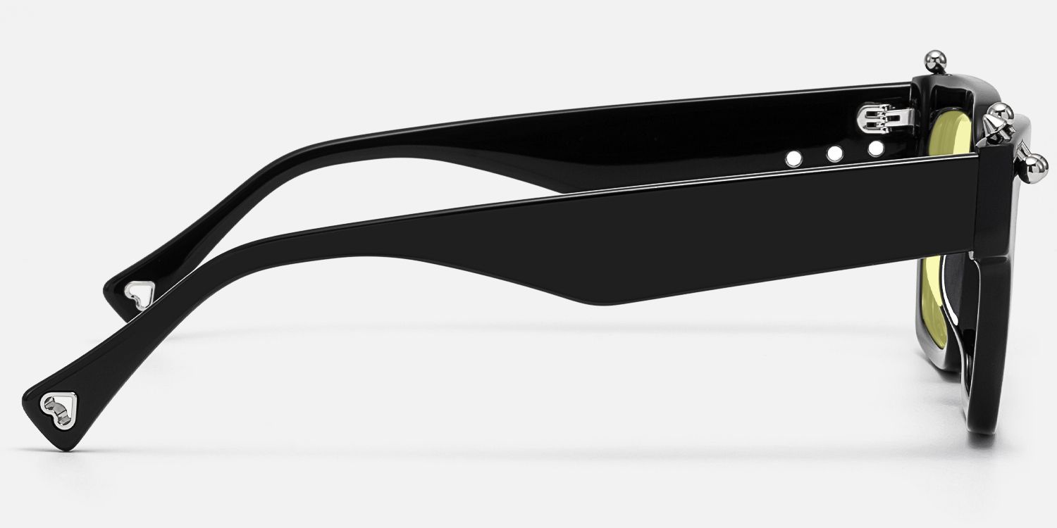 PIERCE - Black Pierced Square Yellow Tinted Shades by Vooglam - Side View