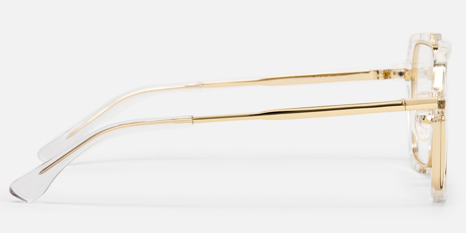 Porsha - Clear Gold Double Bridge Aviator Glasses by Vooglam - Side View
