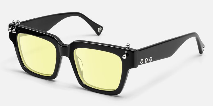 PIERCE - Black Pierced Square Yellow Tinted Shades by Vooglam