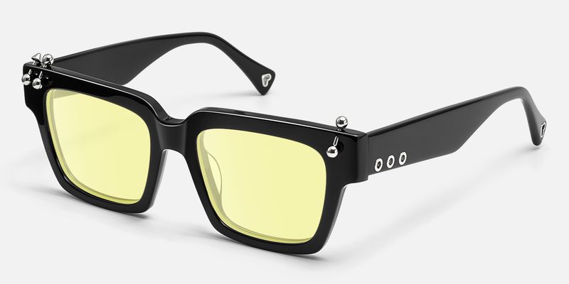 PIERCE - Black Pierced Square Yellow Tinted Shades by Vooglam