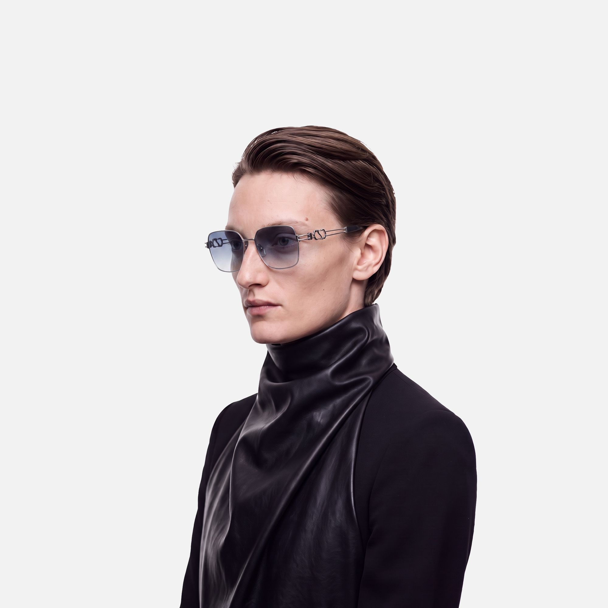 The Architect - Silver Gradient Gray Sunglasses by Vooglam - Model Side Profile