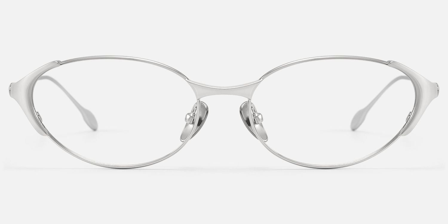 Ebisu - Thin Rimmed Silver Oval Minimalist Glasses by Vooglam - Angle View