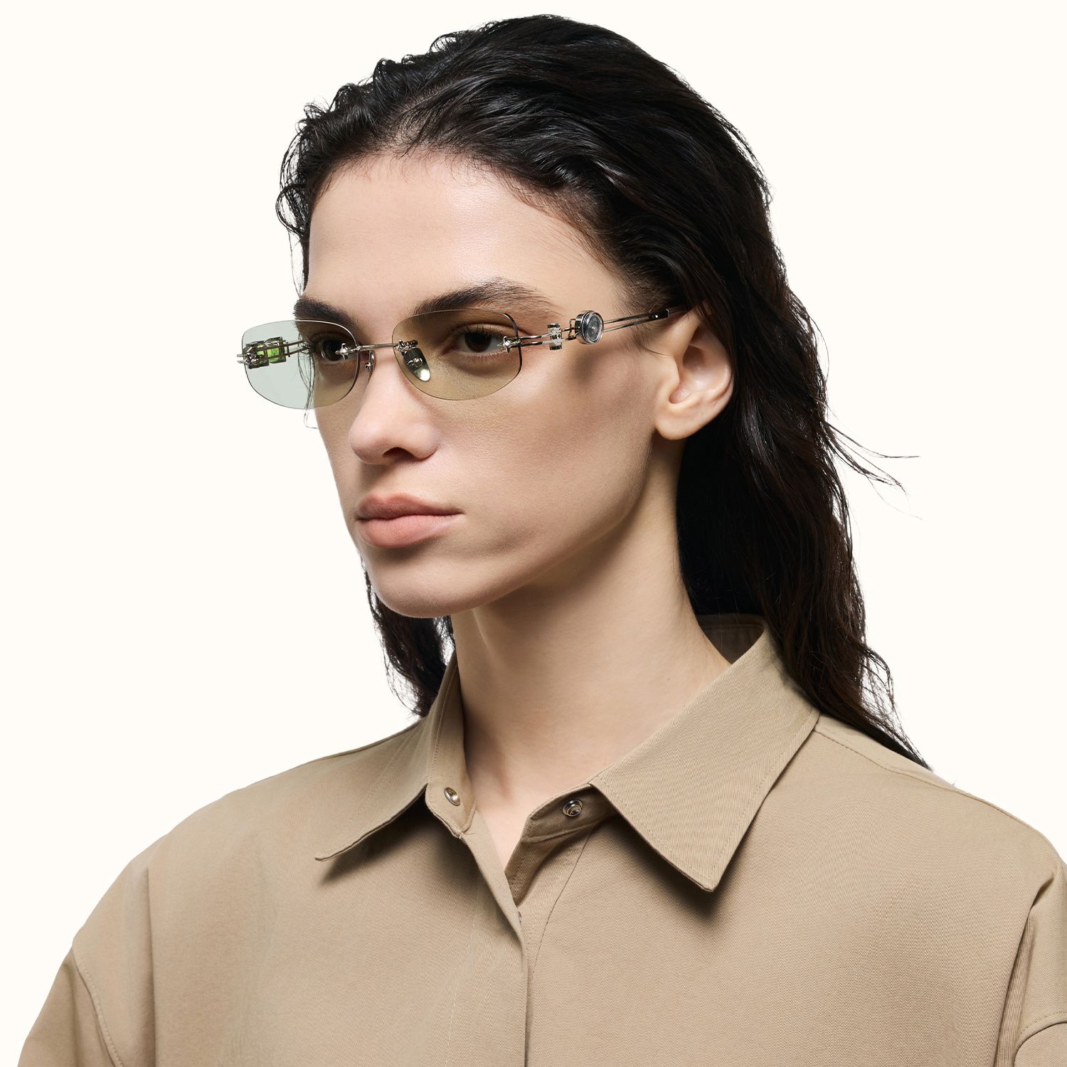The Utilitarian - Asymmetric Green Tint Sunglasses by Vooglam - Image 5