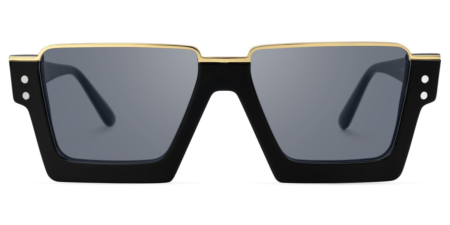 Dardhan - Black Gold Square Rectangle Sunglasses by Vooglam Product Details 1