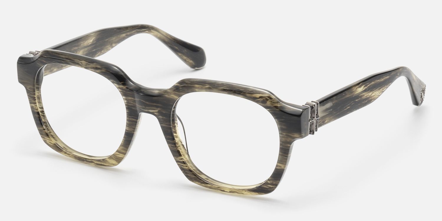 Vernon - Raw Texture Clear Brown Horn Glasses by Vooglam - Front View