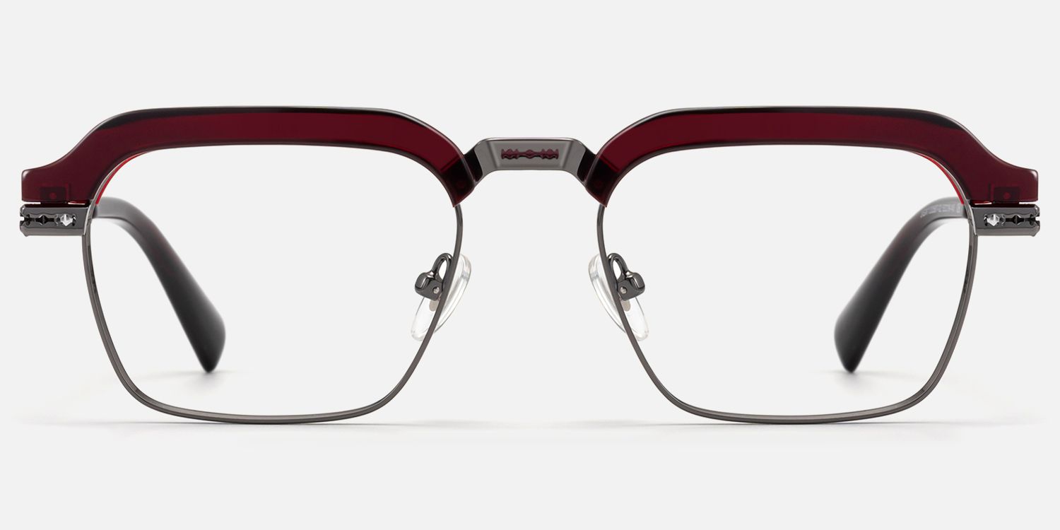 Archive - Red & Gunmetal Razor Blade Glasses by Vooglam - Angle View