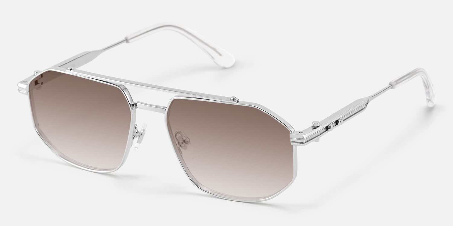 Ando - Silver Gradient Brown Lens Sunglasses by Vooglam - Front View