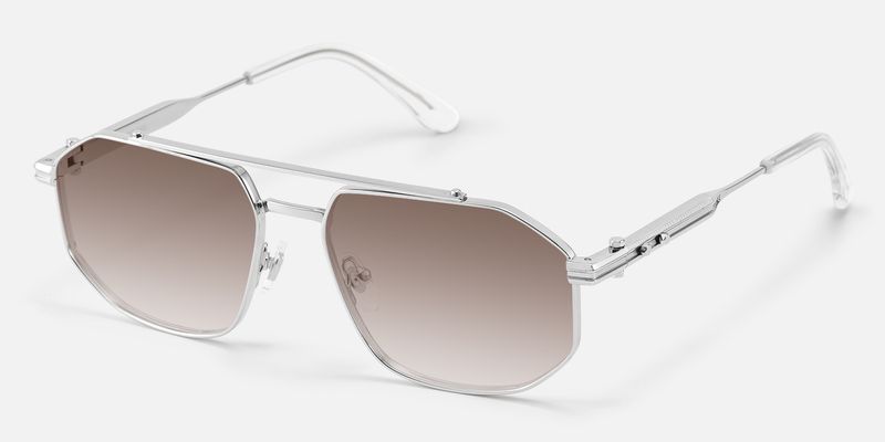 Ando - Silver Gradient Brown Lens Sunglasses by Vooglam