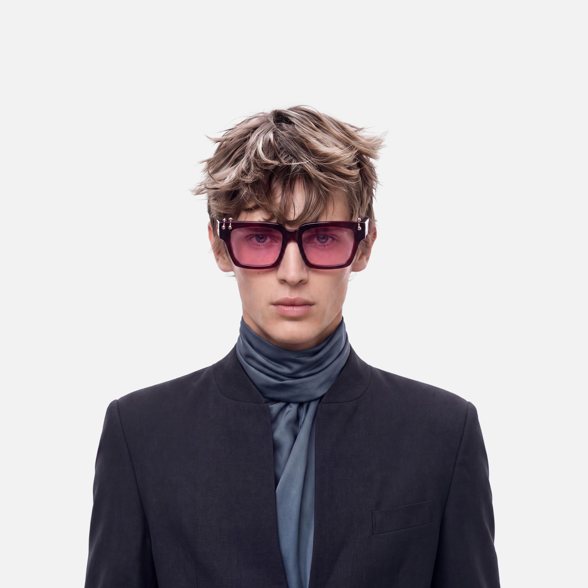 PIERCE - Gold Piercing Burgundy Sunglasses by Vooglam - Lifestyle Look