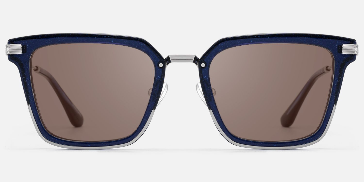 Kassel - Statement Navy Blue Brown Lens Sunglasses by Vooglam - Angle View