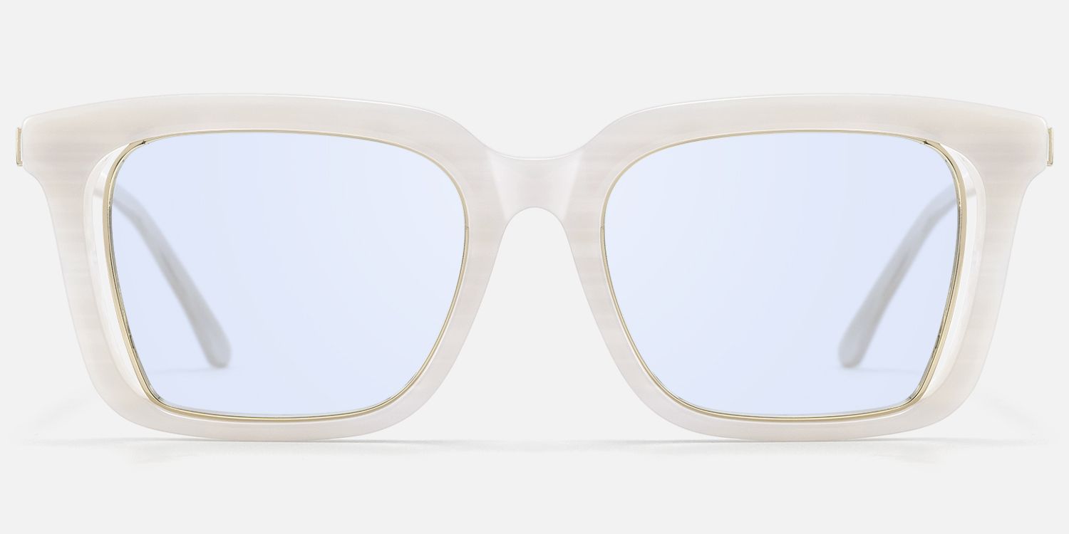 Chaparral - Blue Lens Rectangle White Sunglasses by Vooglam - Angle View