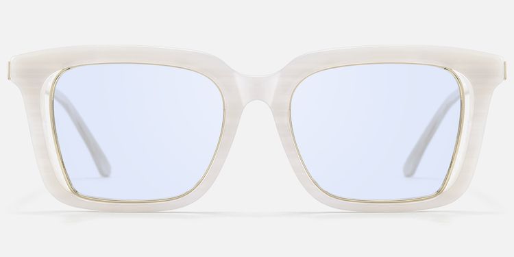 Chaparral - Blue Lens Rectangle White Sunglasses by Vooglam