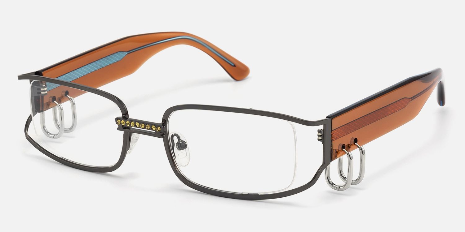 Riff - Narrow Rectangle Glasses with Huggie Deco by Vooglam - Front View