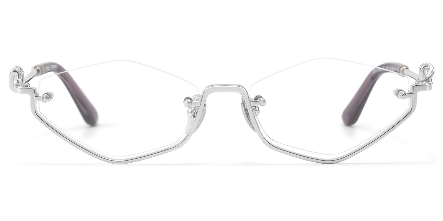 Niseko - Silver Diamond Shape Bottom Rim Glasses by Vooglam Product Details 1