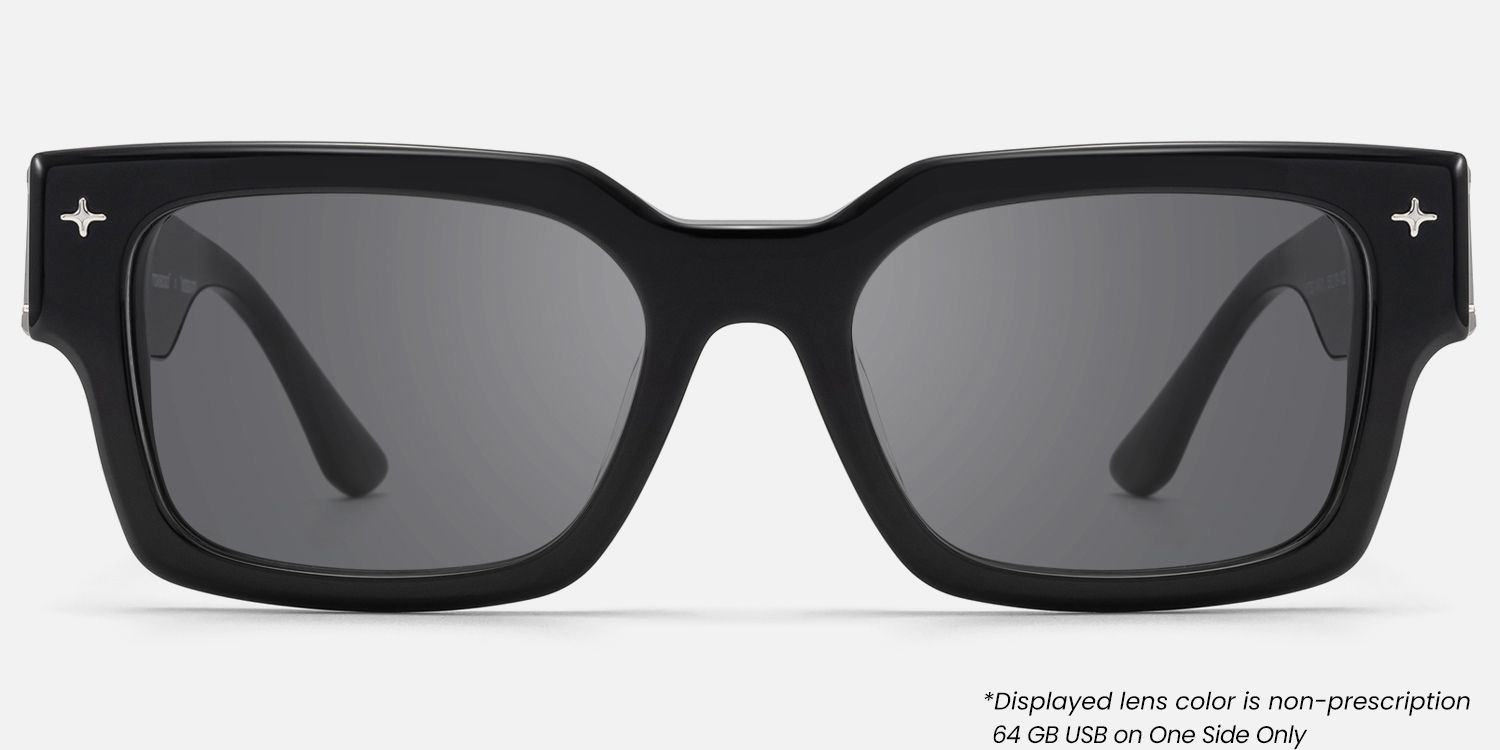 The Programmer - Bold Black USB Sunglasses by Vooglam - Angle View