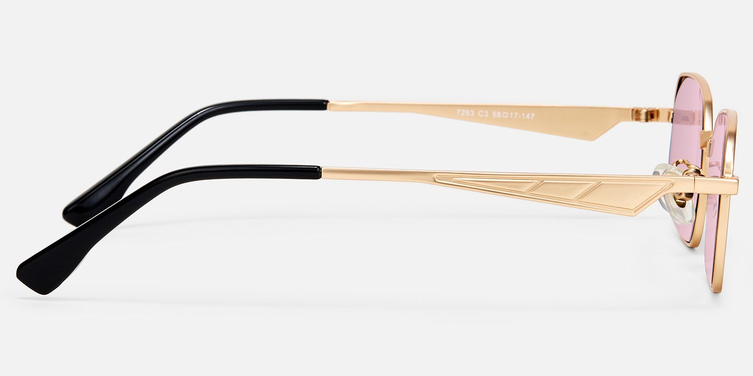 Aether - Thin Gold Geometric Blue Mirrored Shades by Vooglam - Side View