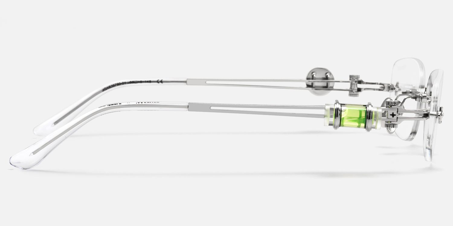 The Utilitarian - Silver Rimless Compass Glasses by Vooglam - Side View