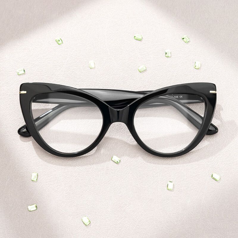model wearing Veromca - Black Cat Eye Glasses 1