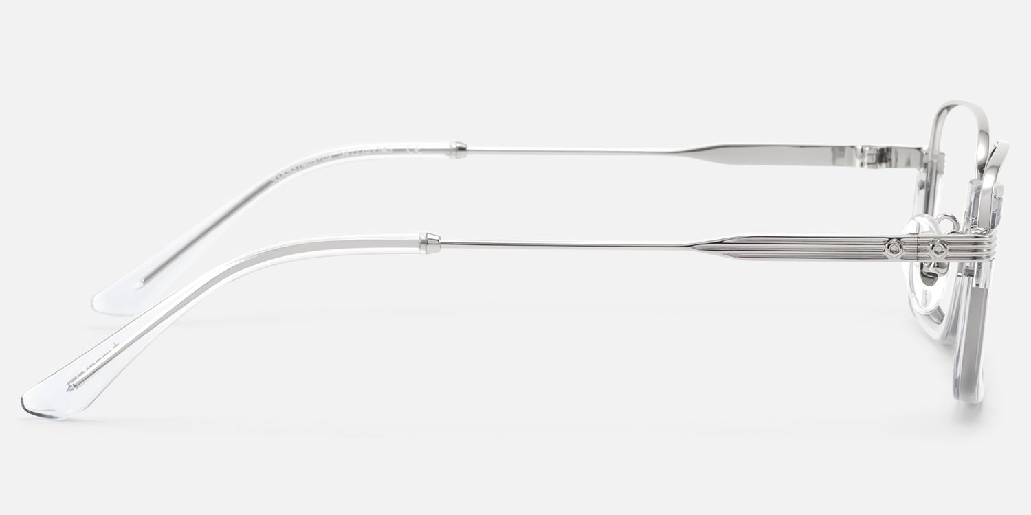 Basel - Translucent Gray Silver Rectangle Glasses by Vooglam - Side View